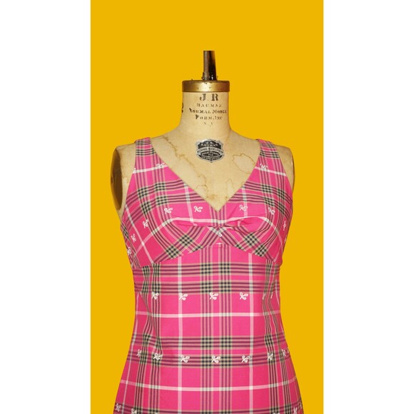 Y2K ALLEN B SCHWARTZ Pink Checkered Dress W/Scalloped Hem & Eyelet Detail. S-M - Picture 3 of 10
